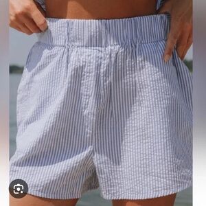 DAILY DRILLS seersucker pinstripe linen shorts